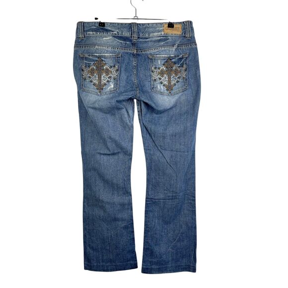 Guess Daredevil Bootcut Denim Jeans Cross Embellished Pockets Women's Sz 31 - Picture 1 of 12